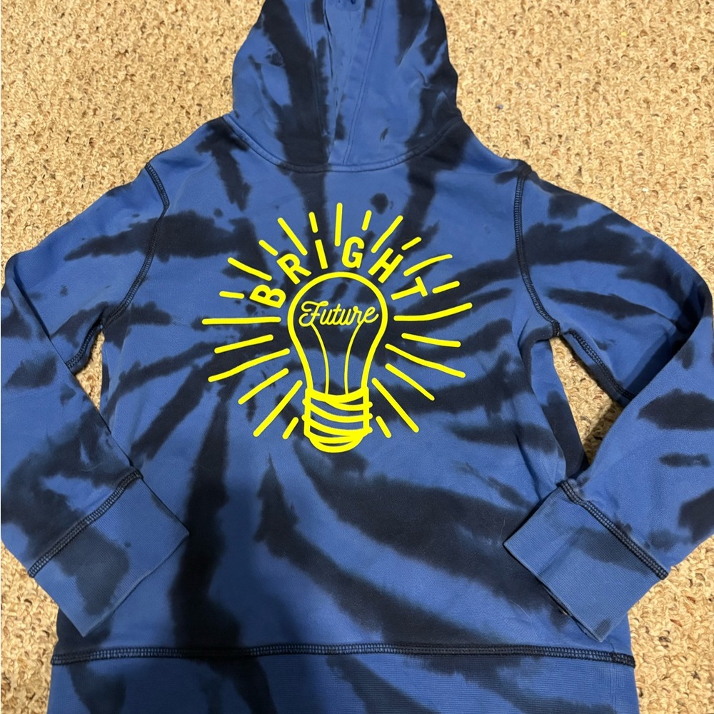 GAP Blue Tie-Dye Hoodie with Yellow Graphic